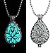 FM FM42 Glow in The Dark Openwork Teardrop Locket Pendant Necklace (Blue Light) GN1018