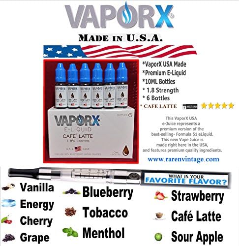 VaporX Premium E-Liquid USA Made "CAFE LATTE" 1.8 Strength (6 Bottles 10ML Ea)