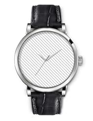 SPRAWL Aanalog Fashion Series Silver Ladies Watches of Genuine Black Leather Strap,Unique Wrist Watch for Women Girls Designed with White bars and black lines