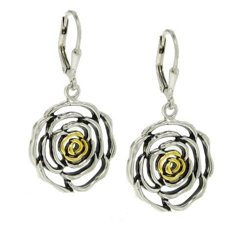 Sterling Silver 925 2 Tone Rose Earrings```Special 20% off ``` [Jewelry]