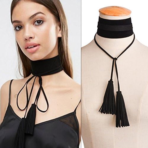 Black Goth Choker Necklaces Women Fashion Tassel Velvet Choker Necklaces&amp;pendants 2016 Neck boho Jewelry (black)