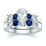 2.51 CT PEAR DIAMOND W ROUND BLUE SAPPHIRE RING SET