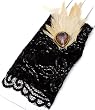 Goth Rock Punk Emo Black Lace Gloves with Ivory Feather