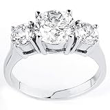 Solid Sterling Silver Cubic Zirconia Rhodium Plated Rings with 3 Round Stones