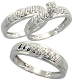 14k White Gold Trio 3-Piece His (5mm) & Hers (5mm; 5mm) Wedding Band Set, w/ 0.28 Carat Brilliant Cut Diamonds; (Men's Size 9 to 12; Ladies' Size 6 to 8)