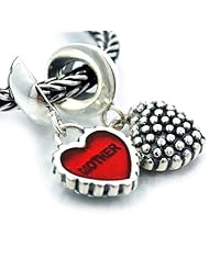 .925 Sterling Silver " 1 Pair of Piece of My Heart (Mother Daughter) " Dangle Charms Bead Compatible with Pandora Chamilia Kay Troll Bracelet