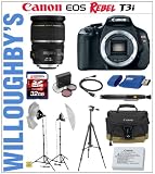 Canon EOS Rebel T3i 18 MP CMOS Digital SLR Camera Body + Canon EF-S 17-55mm f/2.8 IS USM Lens + Transcend 16GB SDHC Class 10 Memory Card + Canon LPE8 Spare Battery + 3pc Essential Filter Kit + Smith-Victor KT500U Lighting Kit + Sunpak 6600DX Digital Tripod + Canon Deluxe Gadget Bag & Much More! Willoughby’s Est. 1898 Portrait Zoom Enthusiast Lighting Bundle