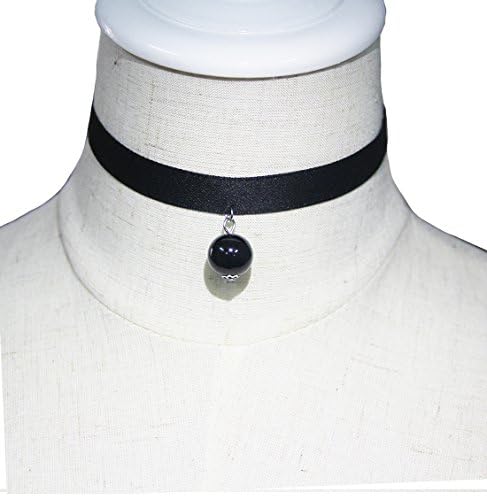 Meowo Vintage Classic Satin 13mm Beads Choker Necklace Goth Lolita in 50's 60's (Black)