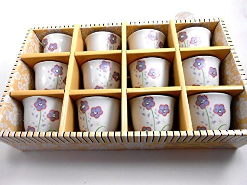 Turkish Arabic Coffee Cups Gawa Set of 12 Flower Design with Crystal Stones (Purple Flowers)