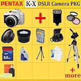 Pentax K-x Digital SLR Camera Kit (White), with 18-55mm Da Lens + Huge Accessories Package Including Wide Angle Macro Lens + 2x Telephoto + 3 Pc Filter KIT + 8gb Sdhc Memory Card + Aa Batteries with Charger + Carrying Case + Tripod & Much More !!