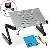 QuickCOOL PC Laptop Notebook DJ Adjustable Riser Stand w/ XL 7.5in Cooling Fan for up to 17" Toshiba / HP / ASUS / ACER / Dell / Lenovo / Sony and more, Includes Smartphone Stylus and Cleaning Cloth