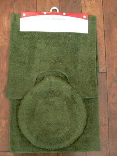 3pcs 100% Cotton Bath Bathroom Mat / Rug + Toilet Lid Cover Set - Dark Green Color - Made in India