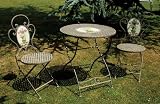 Garden Patio Antique Stone Bistro Set with Flower Inlay