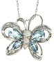 10k White Gold 18 in. Chain & 3/4 in. (19mm) tall Butterfly Pendant, w/ Diamonds, Blue Topaz Stones & Fire Opal Beads