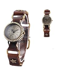 Fashion Bronze Case Black/Coffee Leather Bracelet Lady Women Quartz Analog Wrist Watch