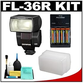 Olympus FL-36R Electronic Flash with Flash Diffuser + Batteries + Cleaning Kit + Accessory...