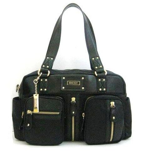 DKNY Designer Leather Large Handbag - purses, satchel, black, leather