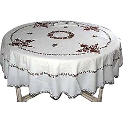 Round Tablecloth with Napkins White Colorful Embroidery