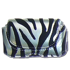 Samsung SGH-i320 Cell Phone Pouch Case - Zebra Styling (Silver / Black) - Includes Matching Wrist Strap