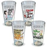 PEANUTS Charlie Brown, Lucy, Linus, Snoopy Pint Glass with Quote (Set of 4)