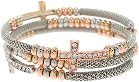 Glamorous Crystal Pave Cross Wrap Coil Mesh Bangle Bracelet (Multi Color)