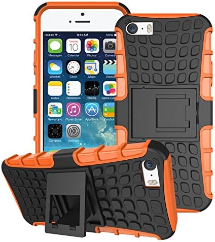 Generic Heavy Duty Tough Rugged Dual Layer Case with Built-in Kickstand, Tank Series Slim Fit Dual Layer Hybrid Armor Protective Case Cover, for Iphone5s (Orange)