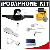 CTA Waist Belt (Black) + CTA Multifunctional 4 Way Home & Car Charger + CTA Earbud Headphones + Accessory Kit for Apple iPhone, touch, classic, mini, nano and photo/video iPods