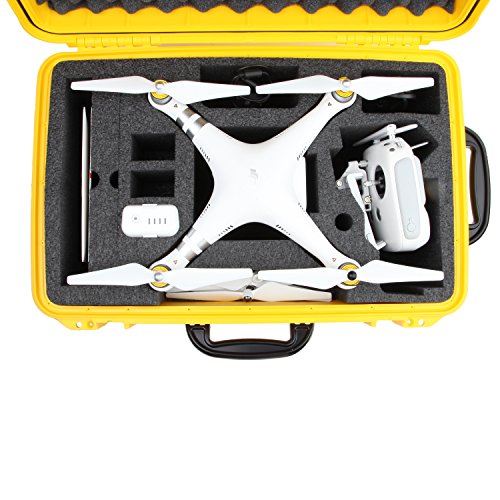 DJI Phantom 3 Hard Case. Military Spec., Waterproof and Airtight, Carrying Case with Foam for DJI Quadcopter and GoPro Accessories (Yellow With Wheels)