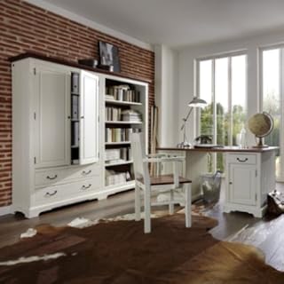 Aktenschrank Riesa in Akazie massiv Weiß / Braun