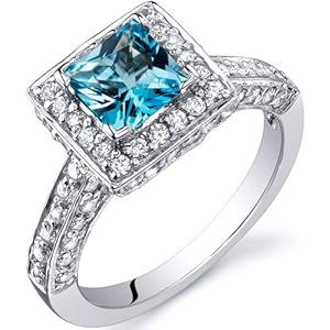 Princess Cut 1.00 Carats Swiss Blue Topaz Engagement Ring in Sterling Silver Rhodium Finish Size 6