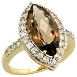 10k Gold Marquise-shaped Ring, w/ Brilliant Cut White Sapphire Stones and Marquise Cut (16x8mm) Smoky Topaz Stone, 3/4 in. (20mm) wide