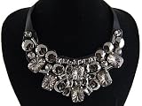 Trendy Fashion Jewel Gem Acrylic Gem Bead Bib Black Satin Tie Ribbon Necklace