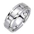 14K white Gold comfort fit expanded links Contemporary Men`s 8 mm Wedding Band