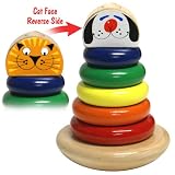 Classic Wood Stacking Ring Rocky Cat and Dog Made in USA Toy
