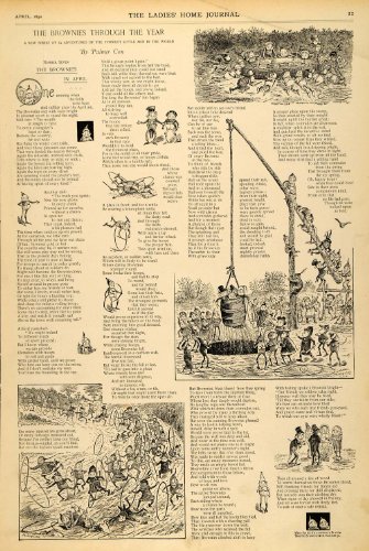 1892 Print Brownies April Hula Hoop Well Water Prison Elves Palmer Cox - Original Halftone Print