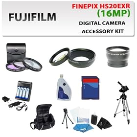 Fujifilm Finepix Hs20exr Digital Camera Accessory Kit Including 3 Lens, 16gb Sdhc Memory, 4aa Batteries w/ Charger, Soft Carrying Case, Aluminum Tripod, & Much More!!