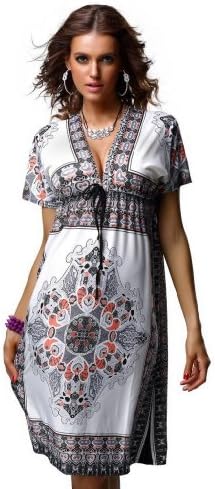 Xueyi Women's Retro Vintage Paisley Print Strapless Dress Flower4178 Size M Color White