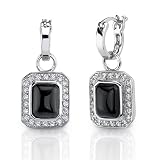 Red Carpet Splendor: Sterling Silver Celebrity Inspired Mini-hoops with Antique Style Black Onyx Dangle Earrings with CZ Diamonds