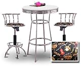 Chrome Bar Table & 2 Chrome Adjustable 24"-29" Jazz Instruments Fabric Seat ....