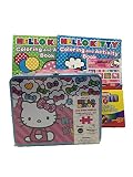 Gift Set Hello Kitty 100 Pc Puzzle Blue Lunchbox Tin, 2 Coloring Activity Book 1 Pack 60 Stickers, 10 Pack Crayons 5pc Gift Set Bundle