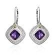 Earrings With 3.50ctw Precious Stones - Genuine Amethysts, Clean Diamonds and Peridots Crafted in 14K White Gold. Total item weight 6.7g Length 28.0mm