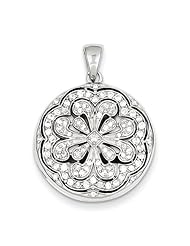 Sterling Silver CZ Circle w/ Flower Design Locket Pendant. Metal Wt- 6.69g