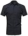 Classic Patterned Short Sleeve Button Down Shirt Navy Size XL