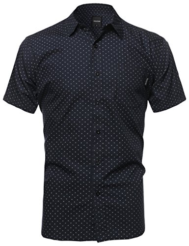 Classic Patterned Short Sleeve Button Down Shirt Navy Size XL