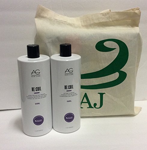 Shampoo, Conditioner and Tote Bundle: Ag Hair Re Coil Curl Activating Shampoo 33.8 Oz, Conditioner 33.8 Oz, and Cotton Natural Tote.