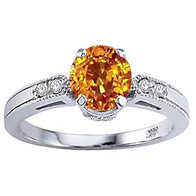 1.29 cts Genuine Citrine and Diamond Engagement Ring - 14kt White or Yellow... by Finejewelers