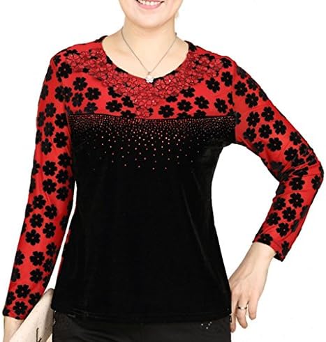 Women's Pattern Stitching T Shirt Sweater RedXL