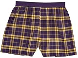 Adult Flannel Boxer Shorts Elastic Waist False Fly Purple and Gold Plaid