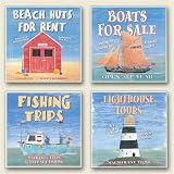 AbsorbaStone Assorted Coaster set~ Beach Vacation ~4 Tile Drink Coasters ~ code 535