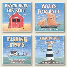 Click here to buy AbsorbaStone Assorted Coaster set~ Beach Vacation ~4 Tile Drink Coasters ~ code 535 by Artworks Home Accents.